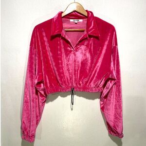 Miss Selfie cropped top Y2K barbie velour long sleeve hot pink coquette women XL